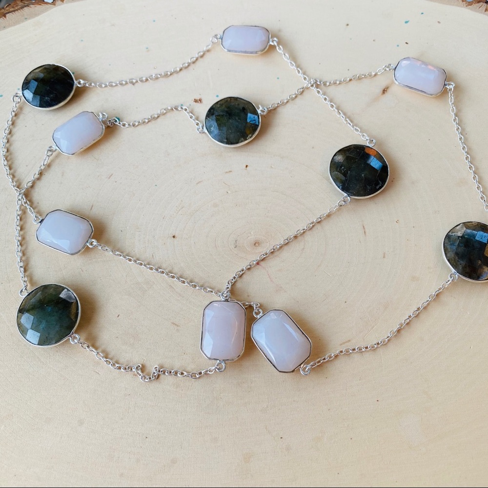Labradorite Gemstone Sterling Long Chain Necklace